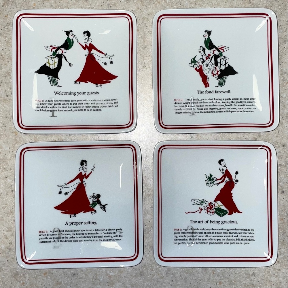 Williams Sonoma Party Etiquette Plate Set Appetizer Cheese Canapés Small Plates
